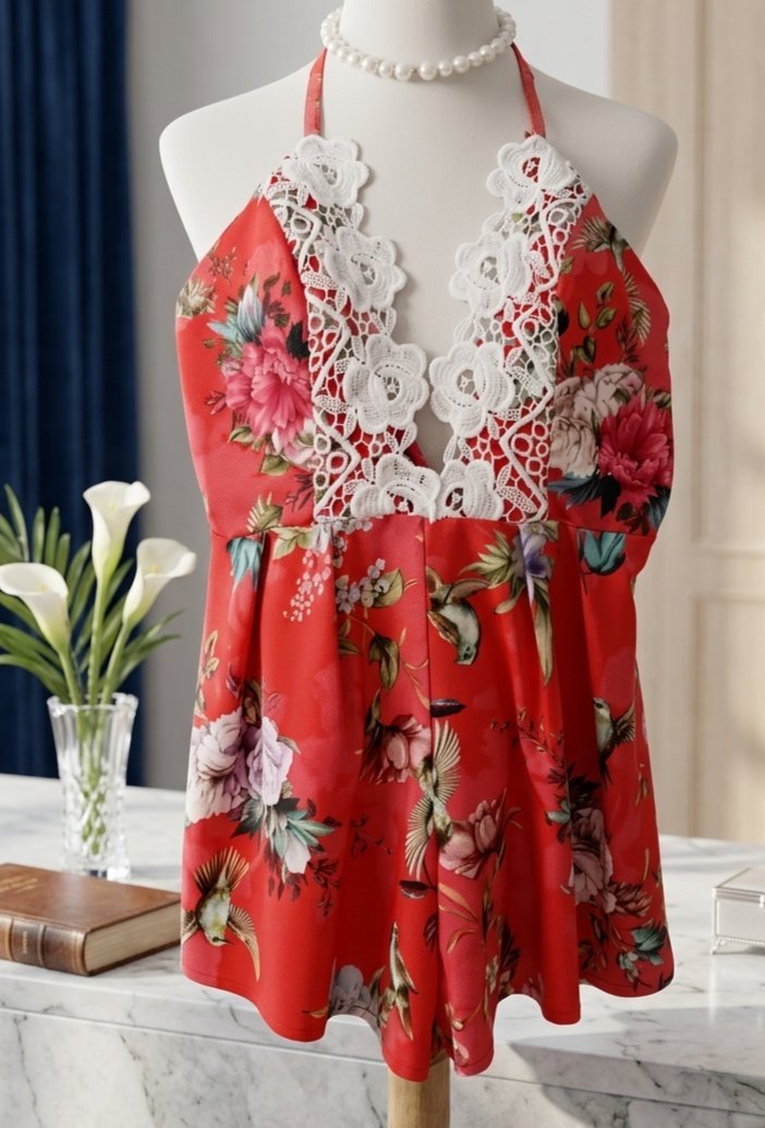 Maillot de bain Floral & Dentelle Blanche – Style Vintage Chic