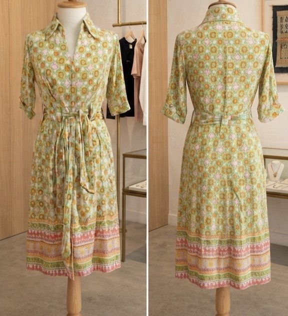 Robe Chemise "Pistache" – Élégance Estivale & Motifs Iconiques