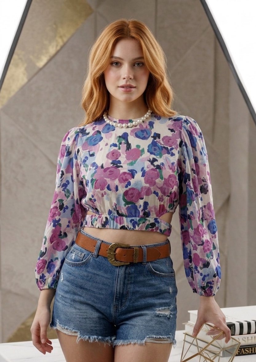 Top Crop Fleuri à Manches Bouffantes - Style Romantique 🌸