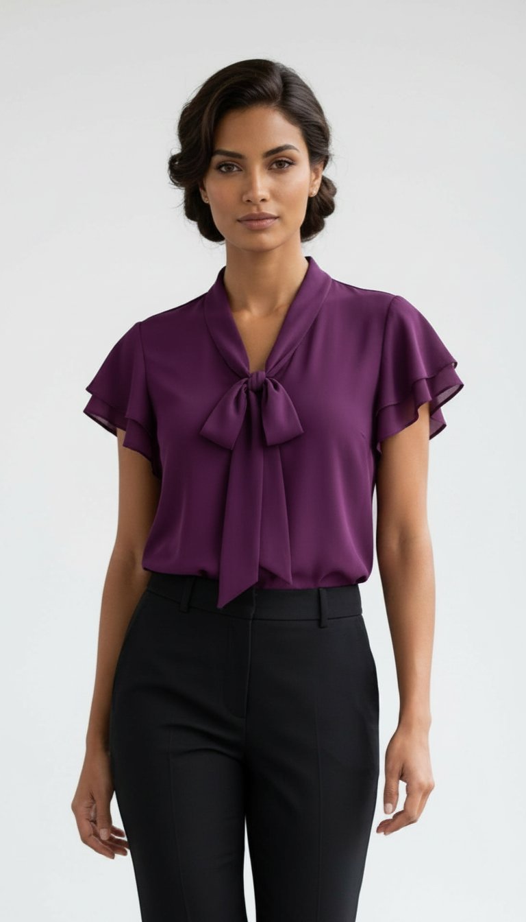 Blouse fluide prune Hamadi Abid (HA) – Col lavallière