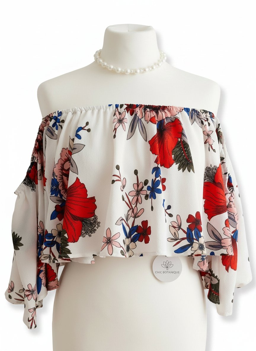 Chic Botanique Floral Off-Shoulder Crop Top