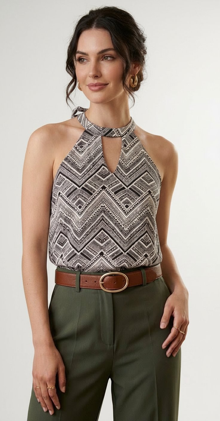Top Licou Imprimé Géométrique / Halter Neck Top