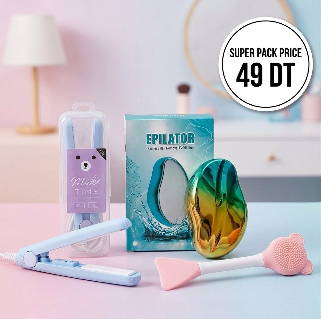 Super Pack Beauté 3-en-1 (Lisseur + Epilateur + Brosse Visage)