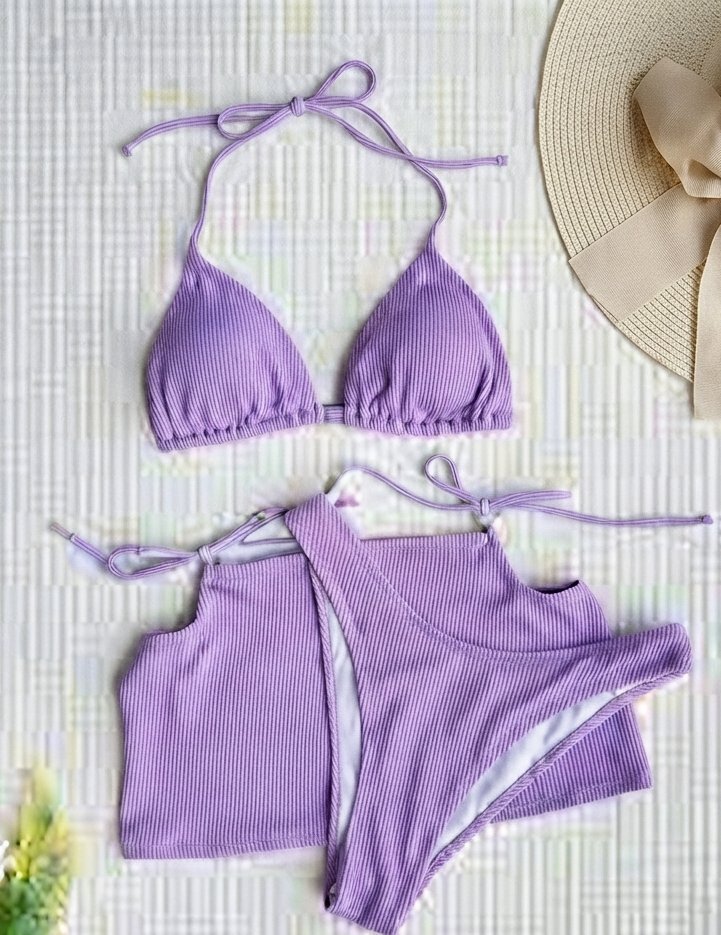 💜 Ensemble Maillot de Bain & Tenue de Plage Lilas Tendance