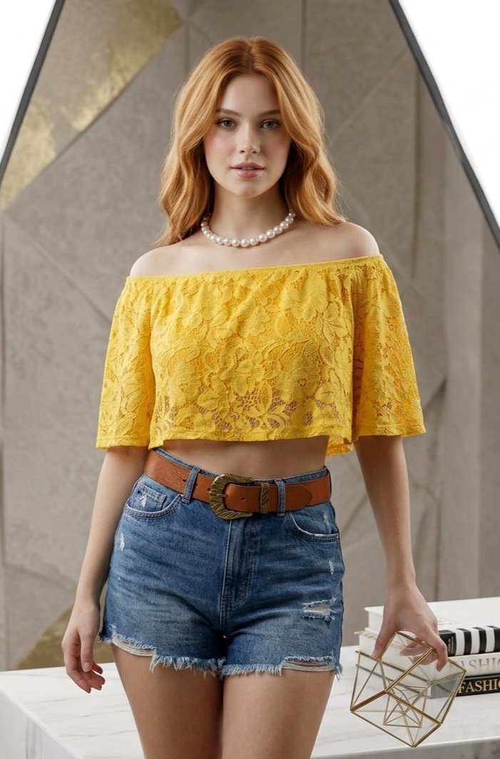 Crop Top Solaire en Dentelle Fleurie ☀️