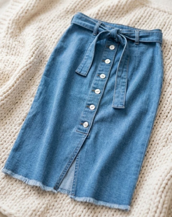 Jupe en Jean Taille Haute avec Ceinture / High-Waisted Denim Skirt