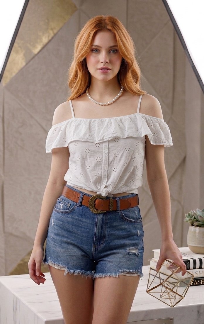 Top à Épaules Dénudées en Broderie Anglaise 