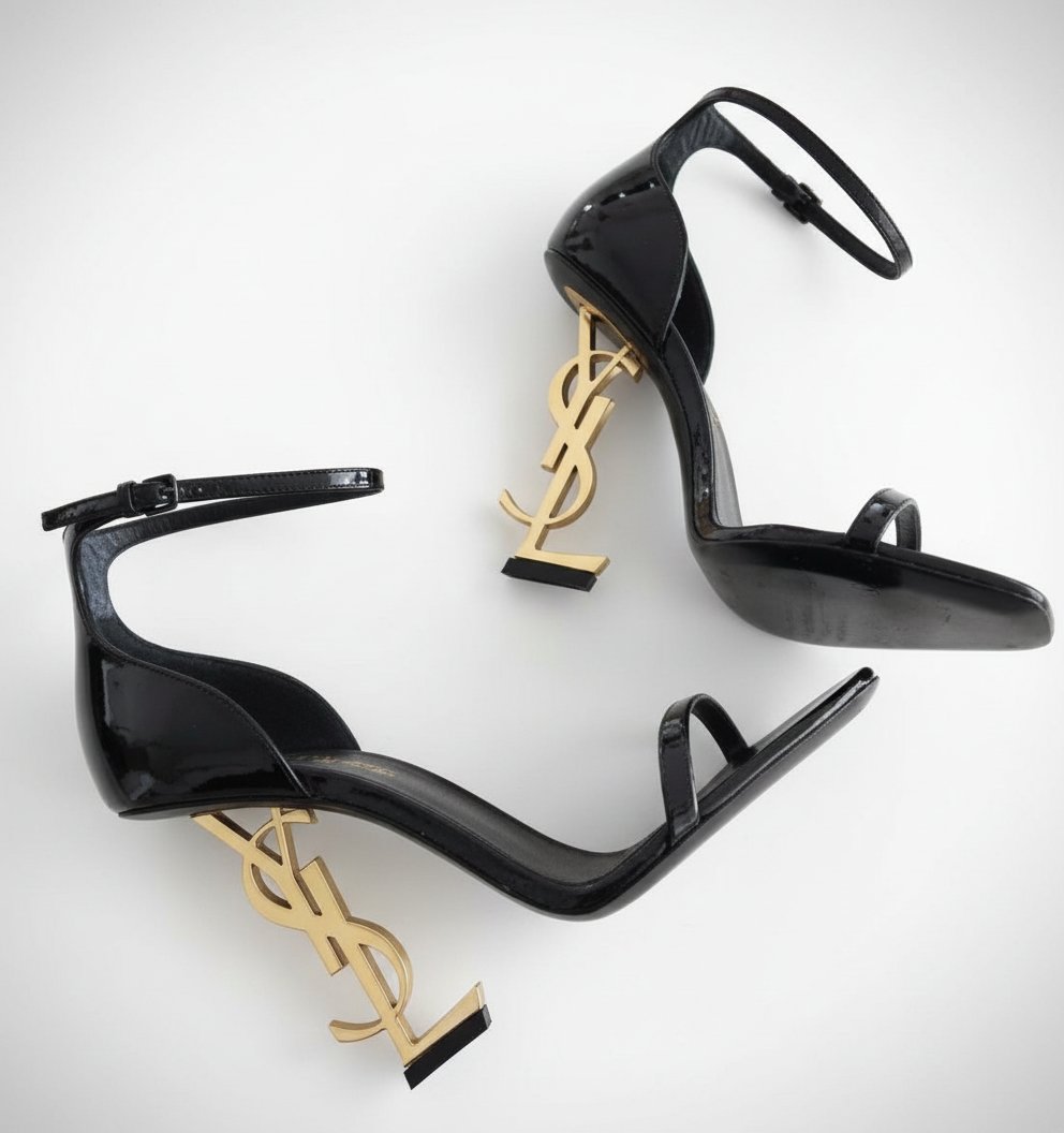 Sandales à talons Saint Laurent Opyum en cuir verni noir (Authentiques)