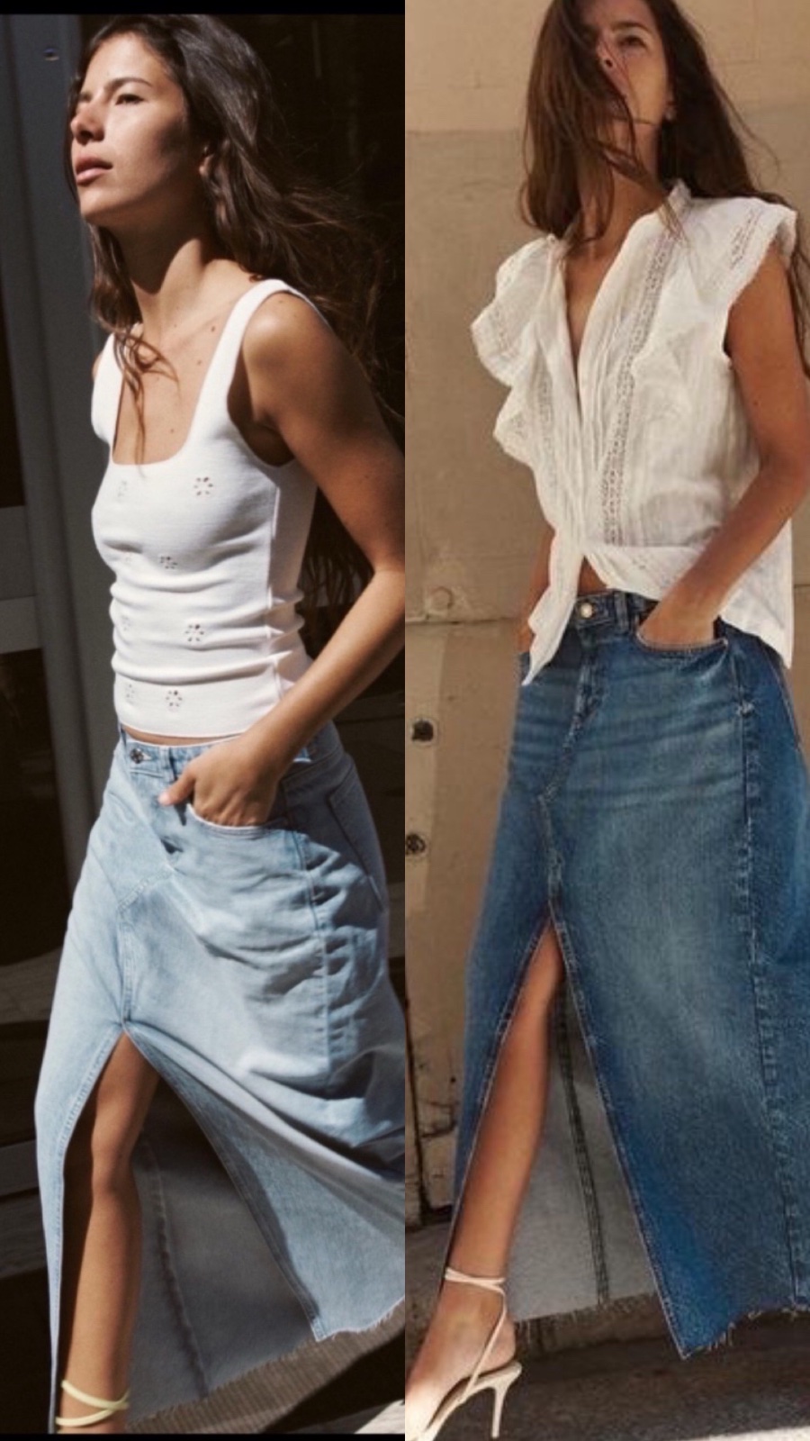 Lot de 2 jupes midi en jean Zara 