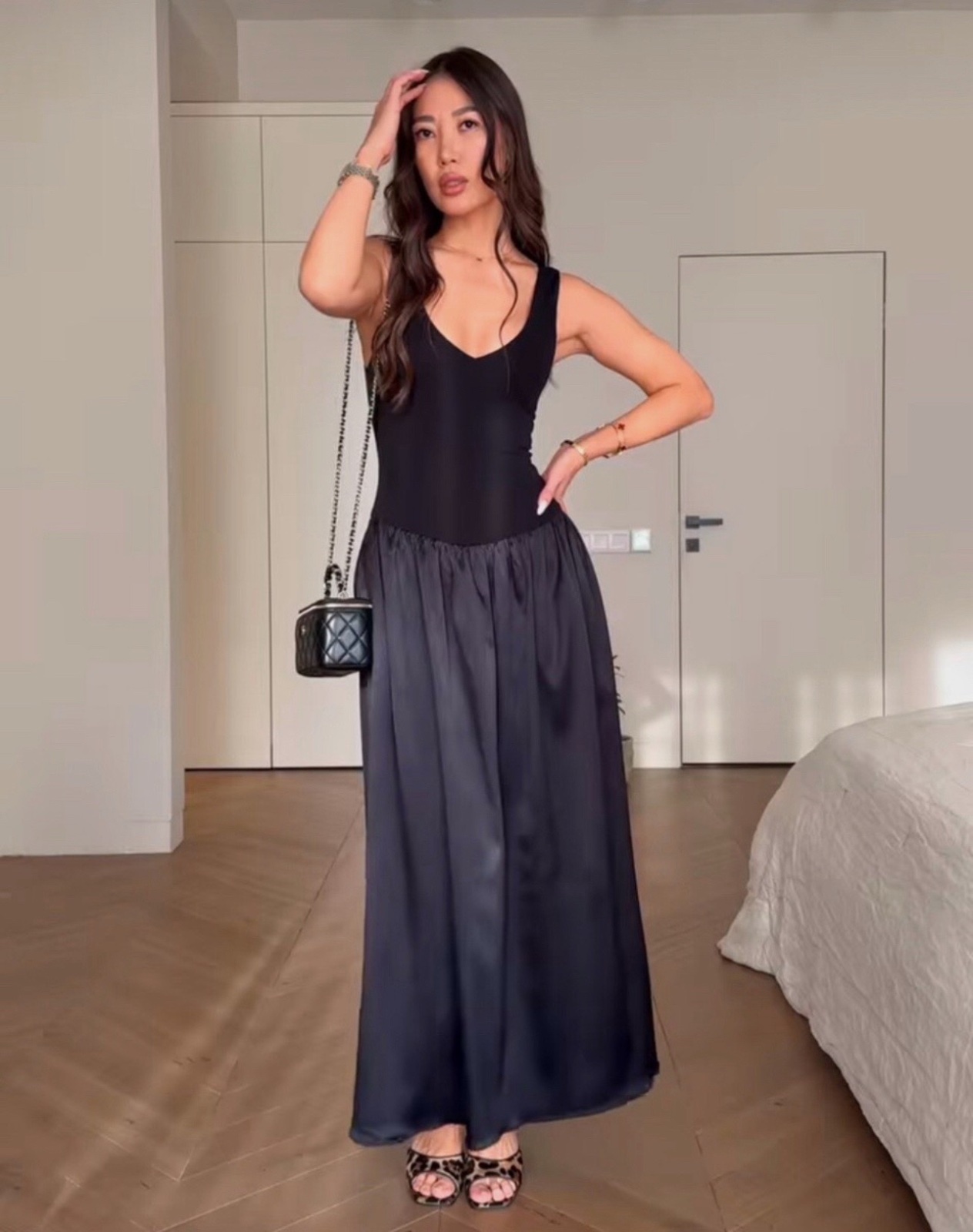 Robe midi noire contrastée ZARA