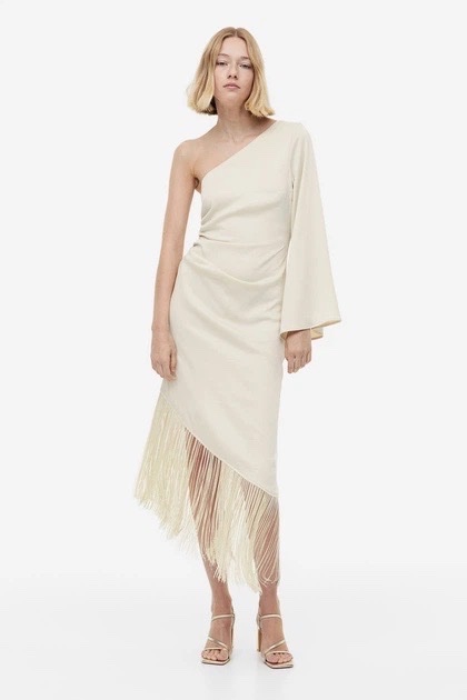 ROBE ASYMÉTRIQUE À FRANGES