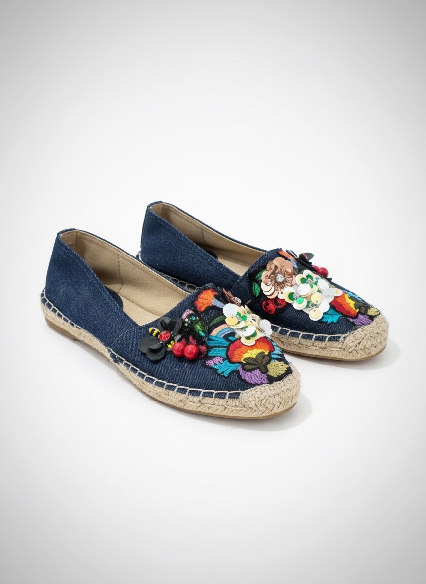 Espadrilles Gerimod en jean brodées fleurs & sequins 🌸