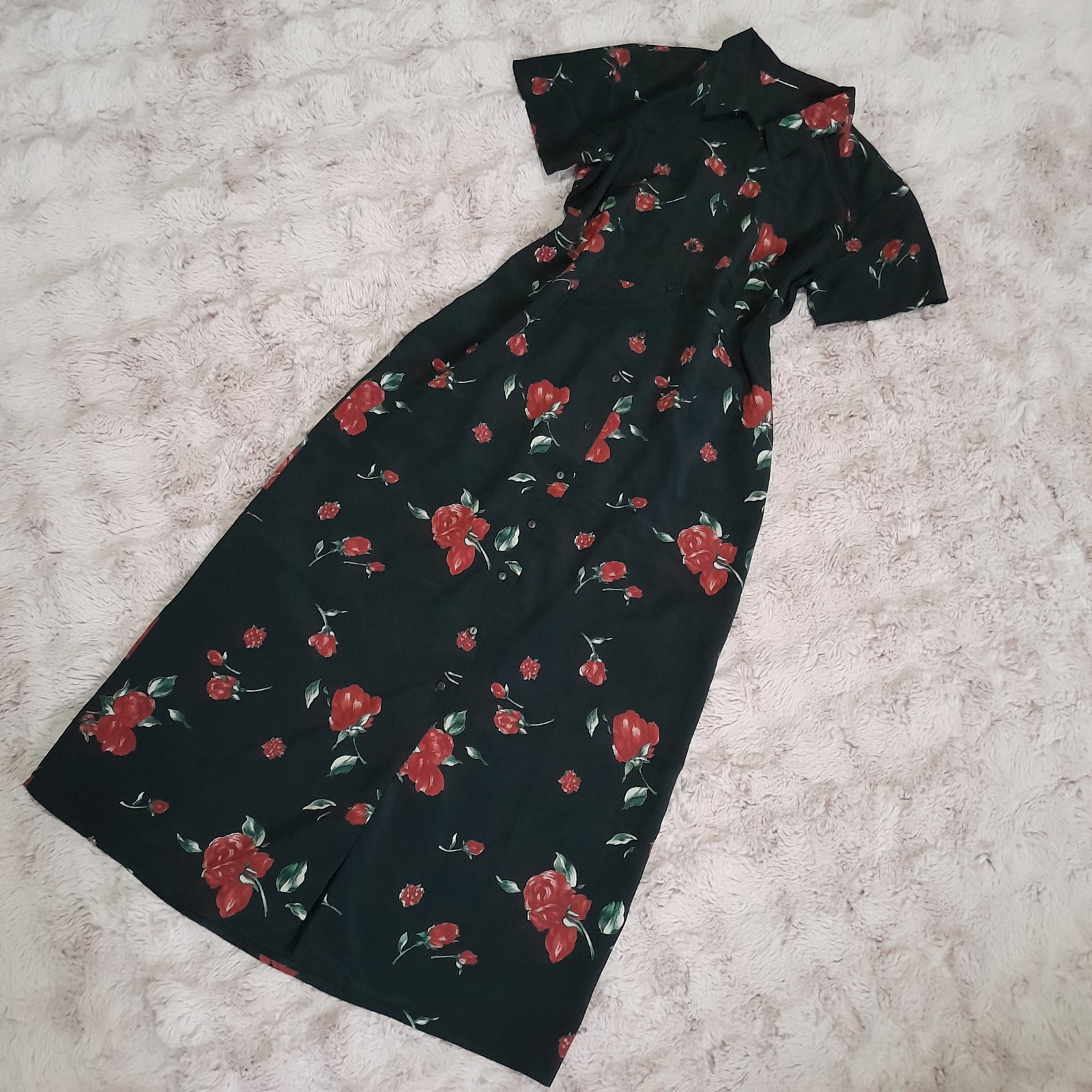 Robe d'été noir Fleurie Rouge 