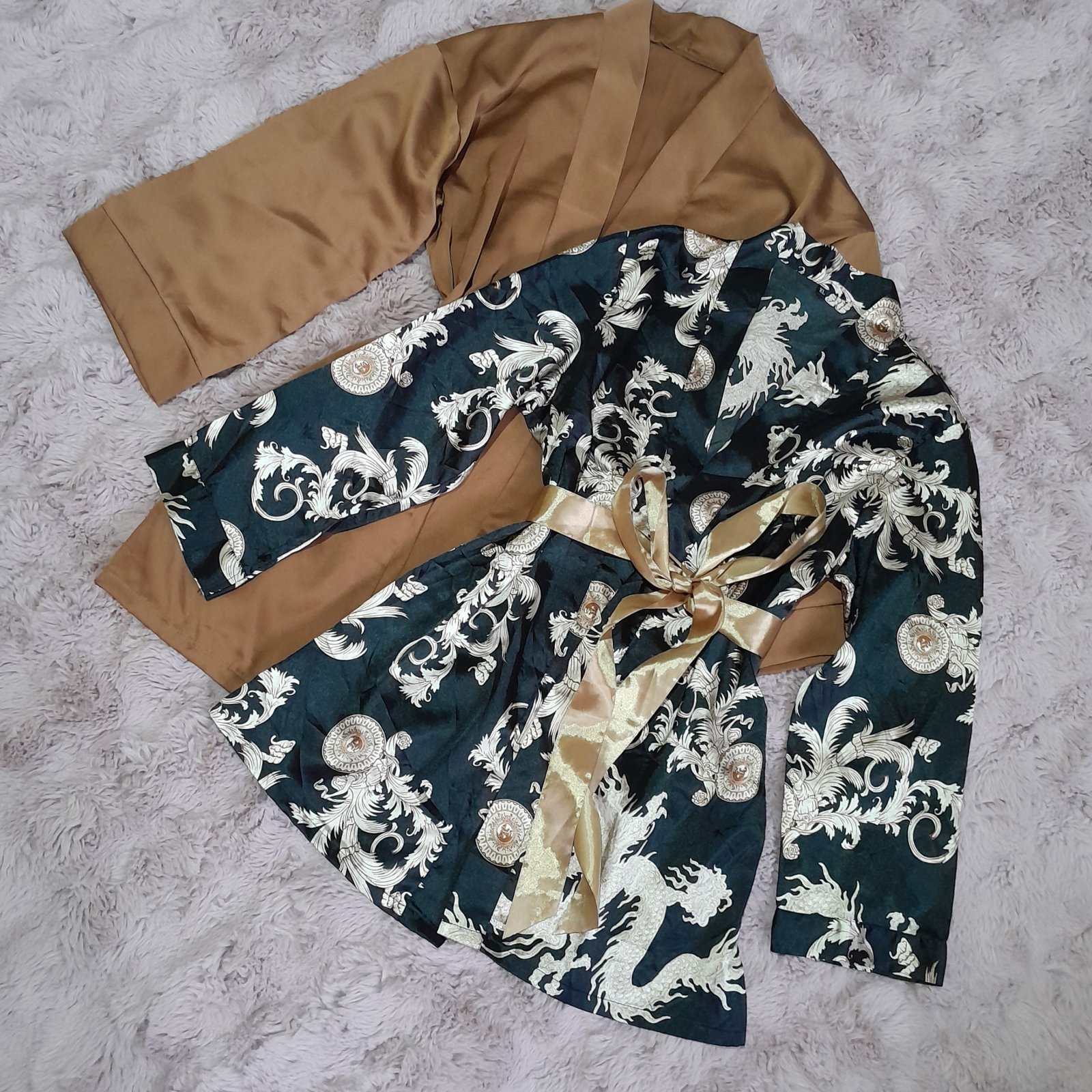 2 Robe de nuit satin avec 1 ceinture 