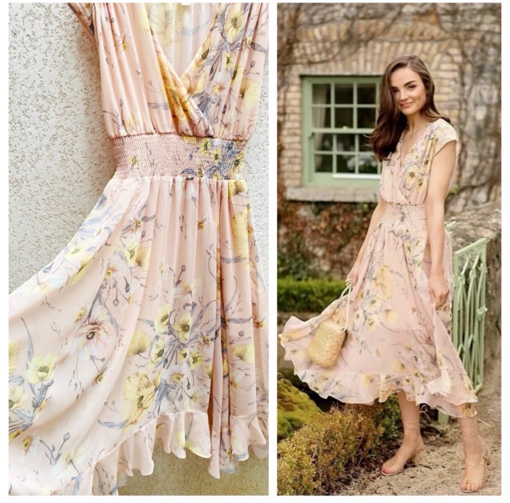  robe midi long foulard à motifs fleuris H&M taille 40/L en excellent état 