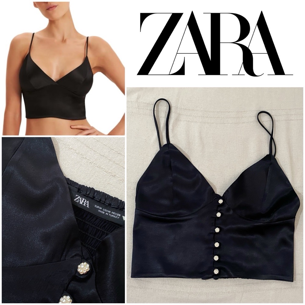 brassière ZARA noire avec des boutons en petites perles taille S/36 jamais portée