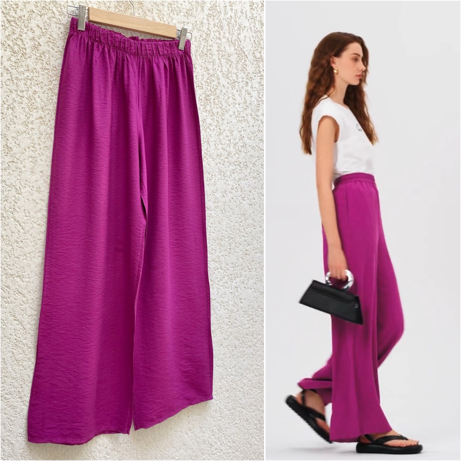 Pantalon large rose violet 95% viscose taille S/M en parfait état