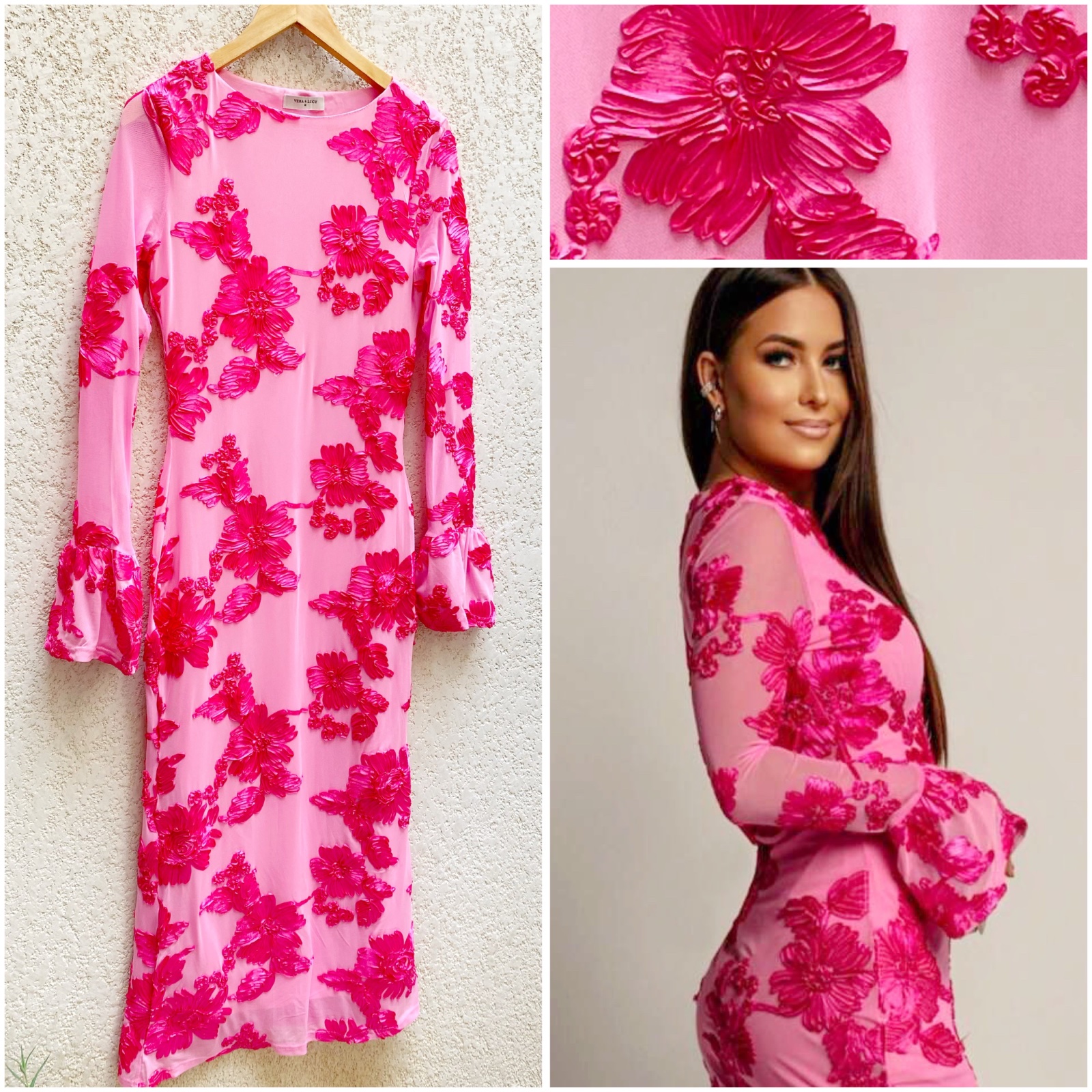 Robe maxi à motifs en relief rose fushia taille M/38 jamais portée