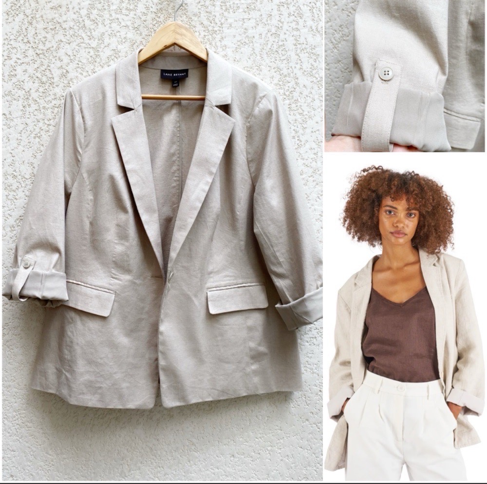 Blazer grège 53% lin taille 46/3XL en parfait état jamais porté