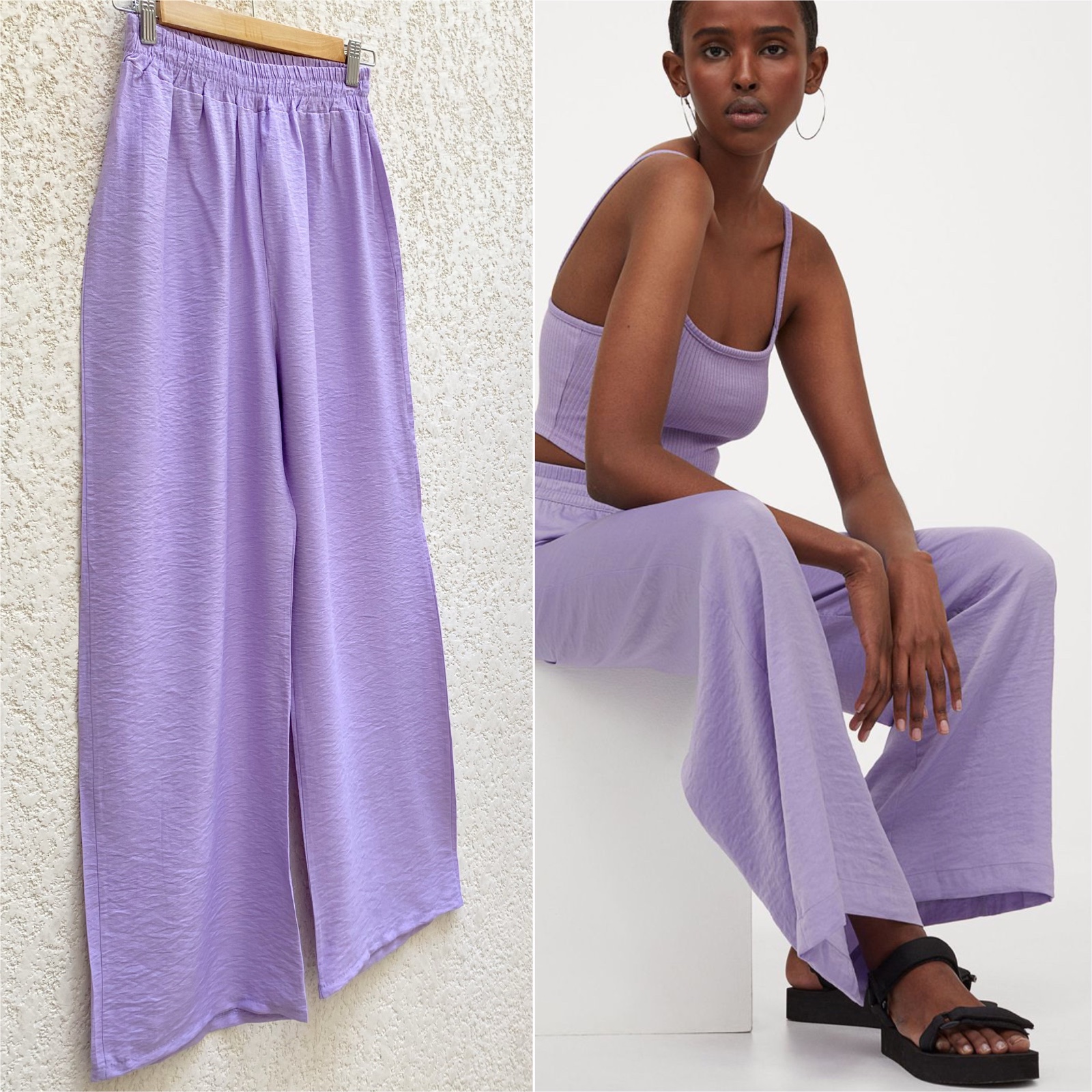 Pantalon large lilas 95% viscose taille S/M en parfait état
