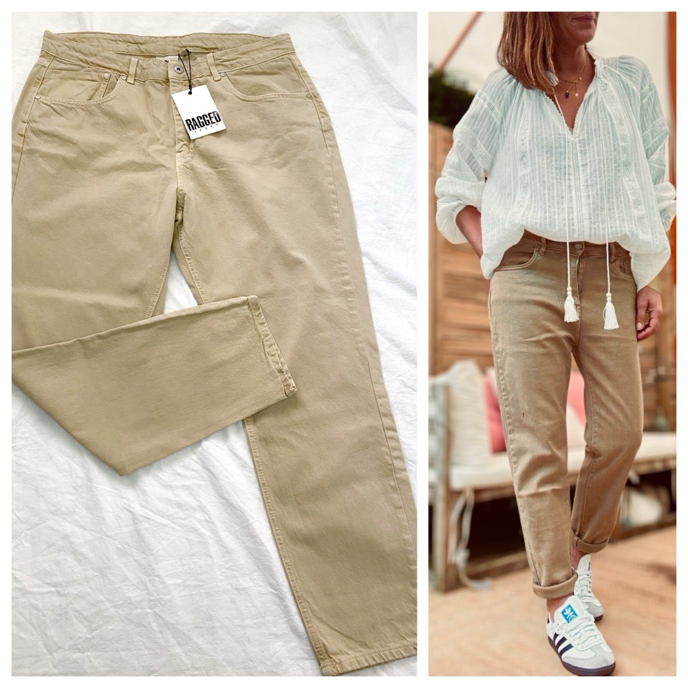 pantalon jean mom fit beige/ camel clair taille 44/XL avec son étiquette