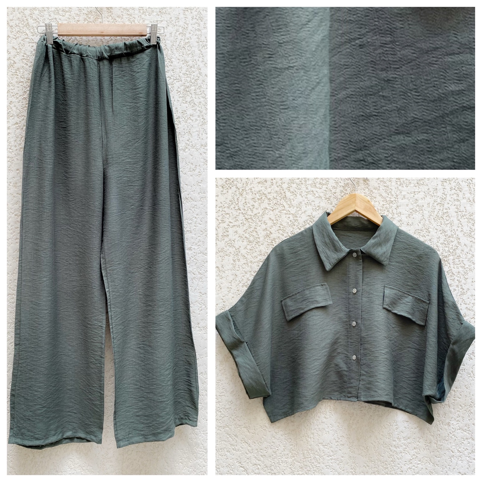 Set pantalon large et chemise cropped vert taille 38/M en parfait état