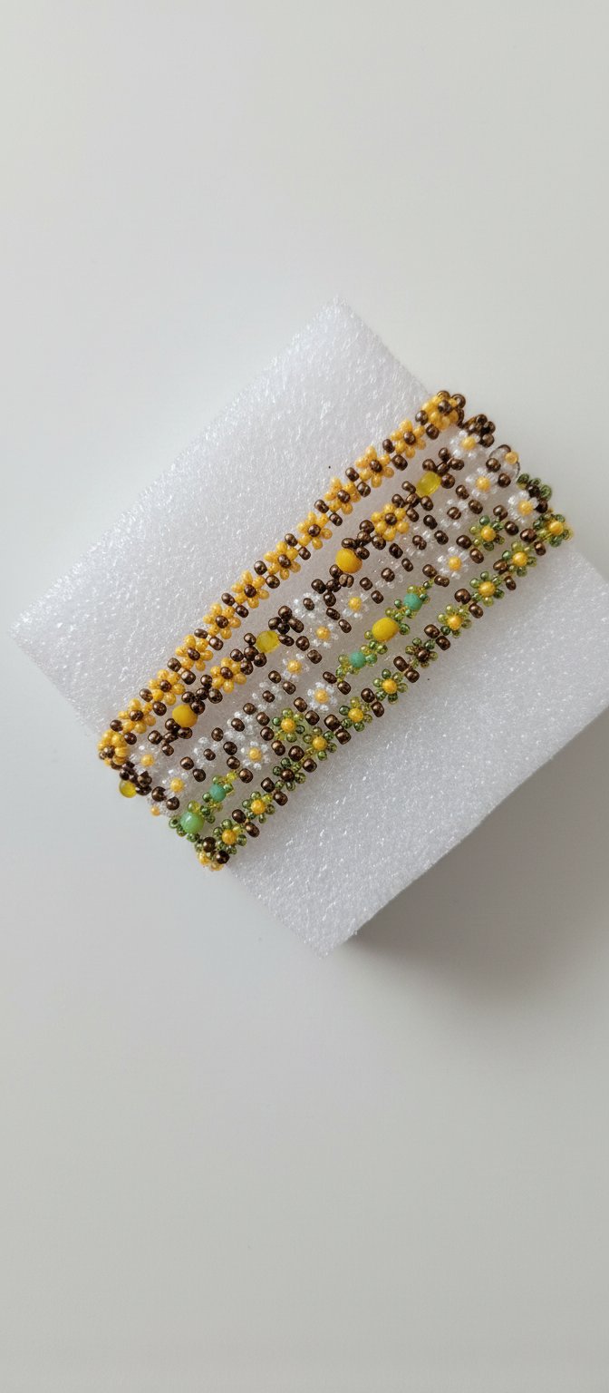 Bracelet fleurs jaunes bronzés et verts