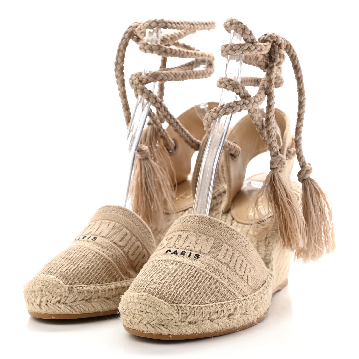 CHRISTIAN DIOR Canvas Embroidered Granville Tie Espadrille Wedgzs 