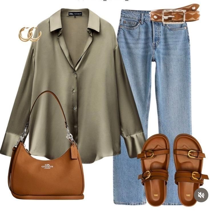ZARA KHAKI SATIN BLOUSE 