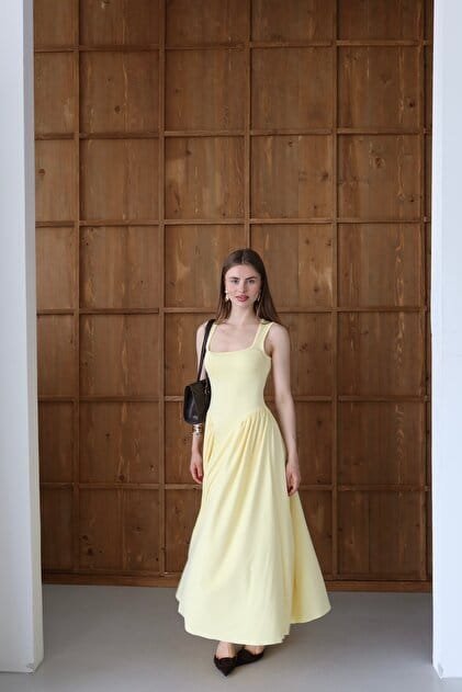 Butter Yellow Linen Corset Style Dress 