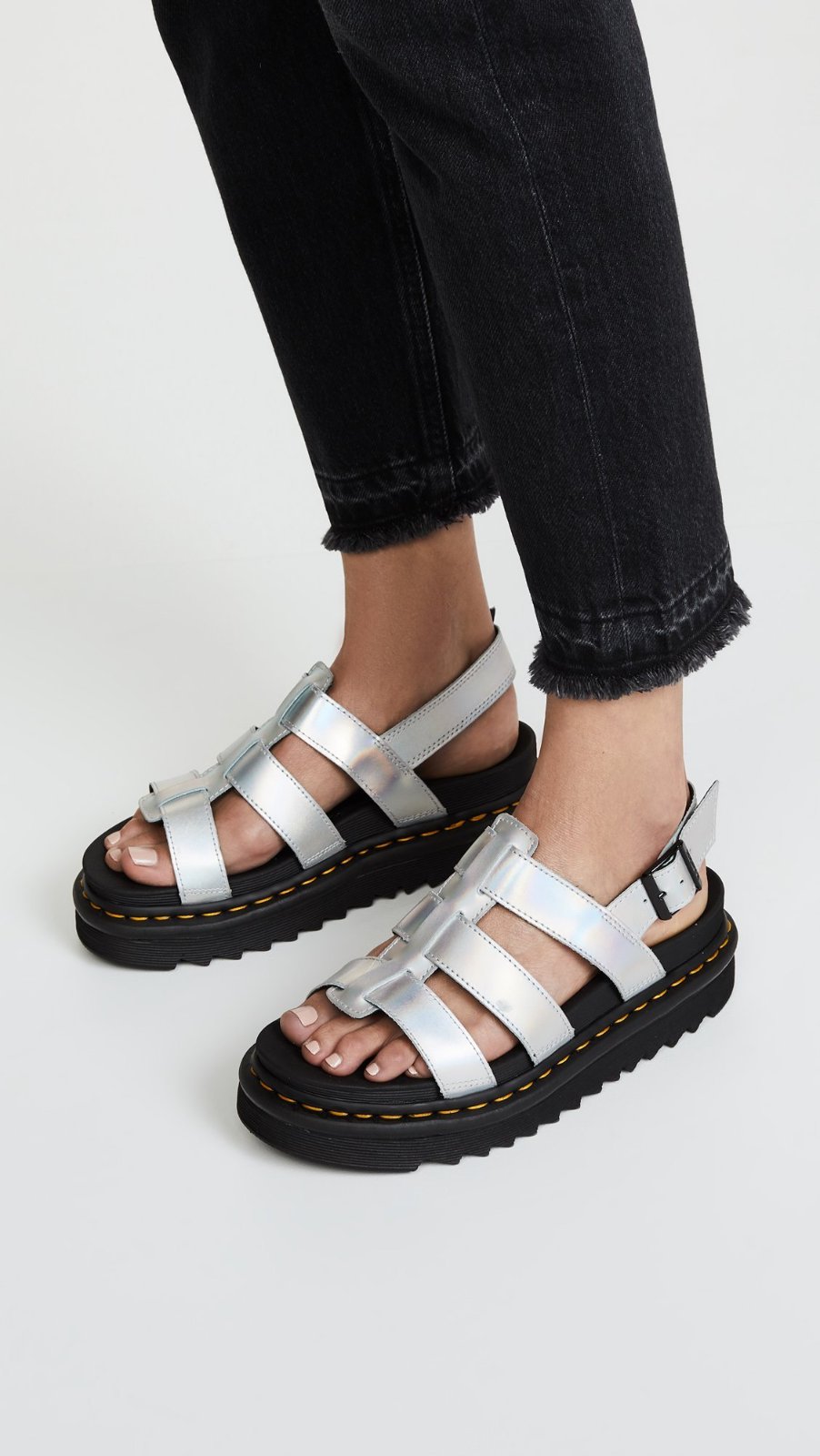 Dr. Martens Yelena Silver Metallic Iridescent Lighweight sandals 