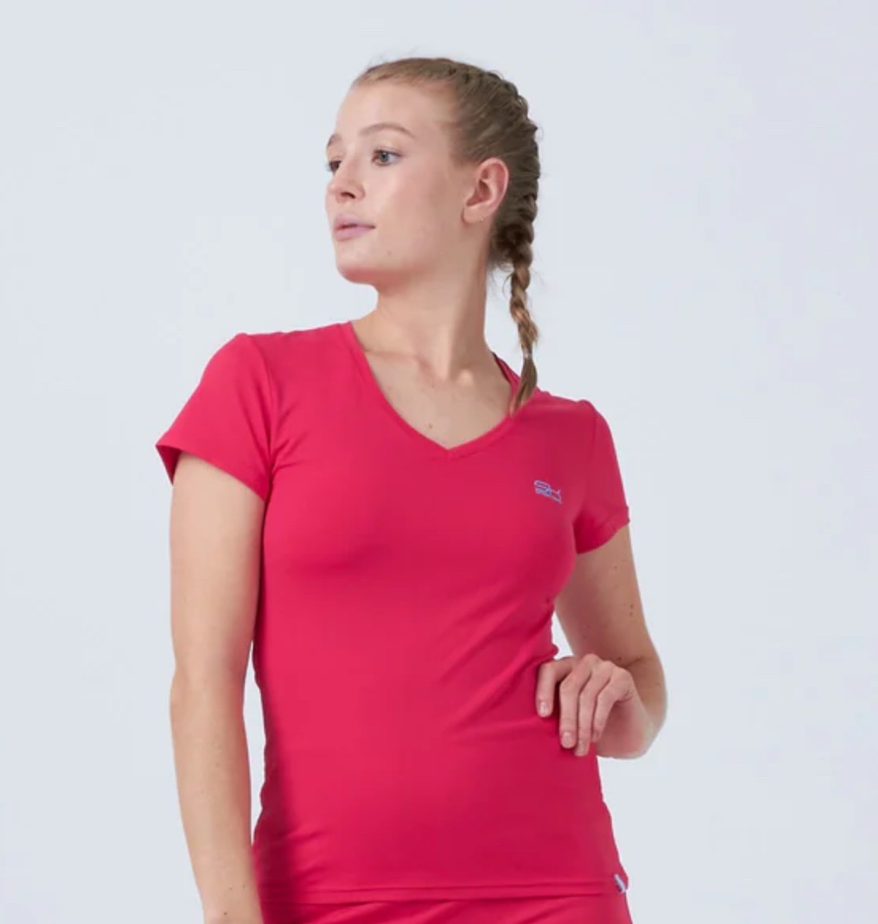 T shirt sport col v en rose 