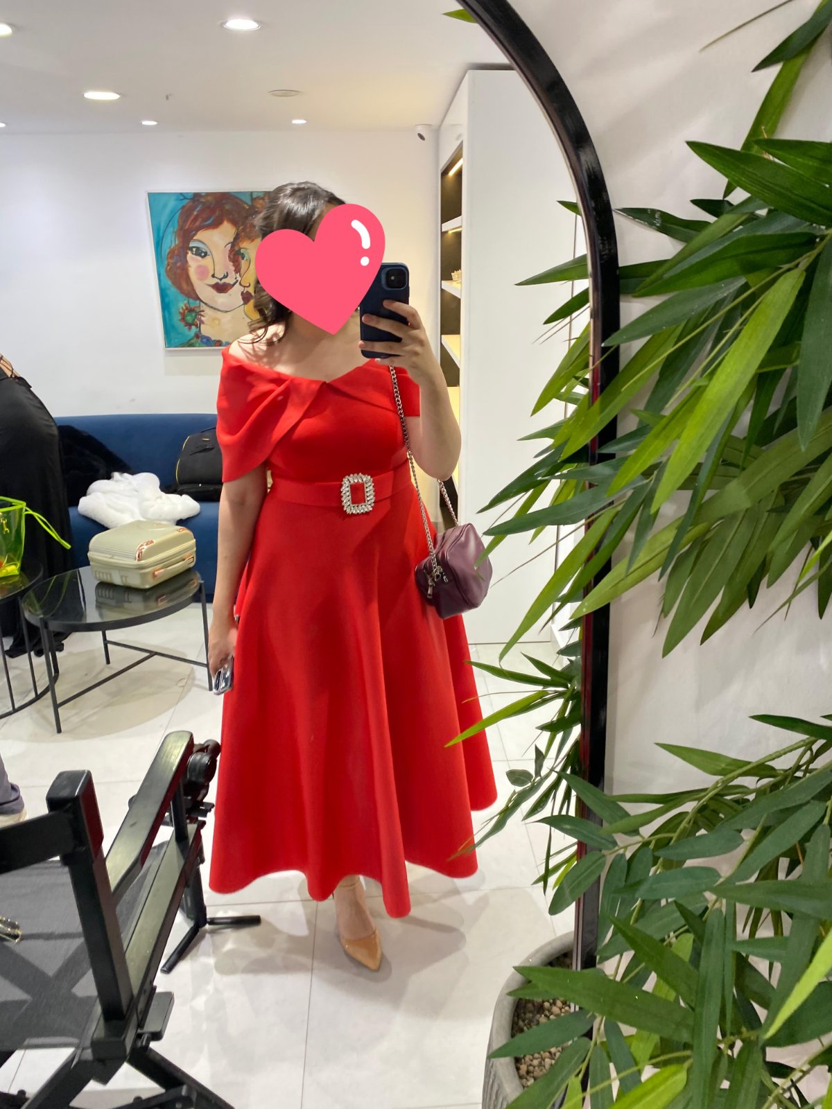 Robe Midi Rouge avec ceinture 