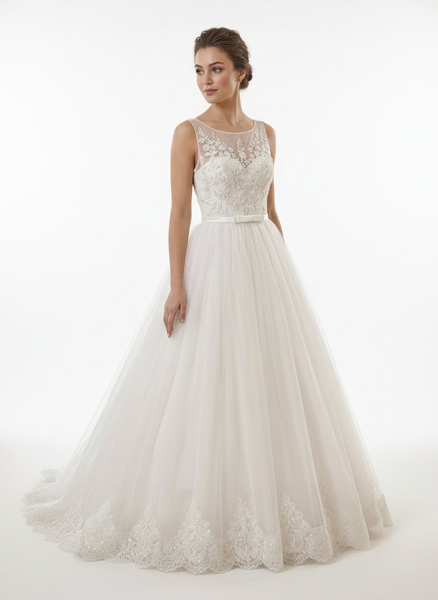 Magnifique Robe de Mariée Neuve en Tulle et Dentelle avec Buste Perlé