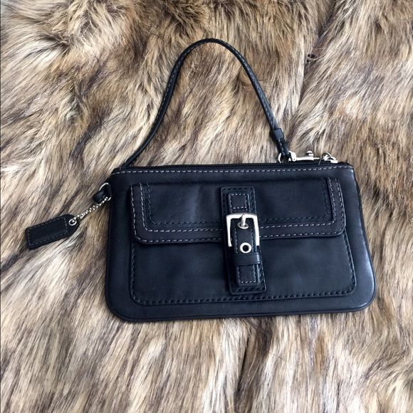 Portefeuille à rabat et boucle en cuir noir vintage Coach