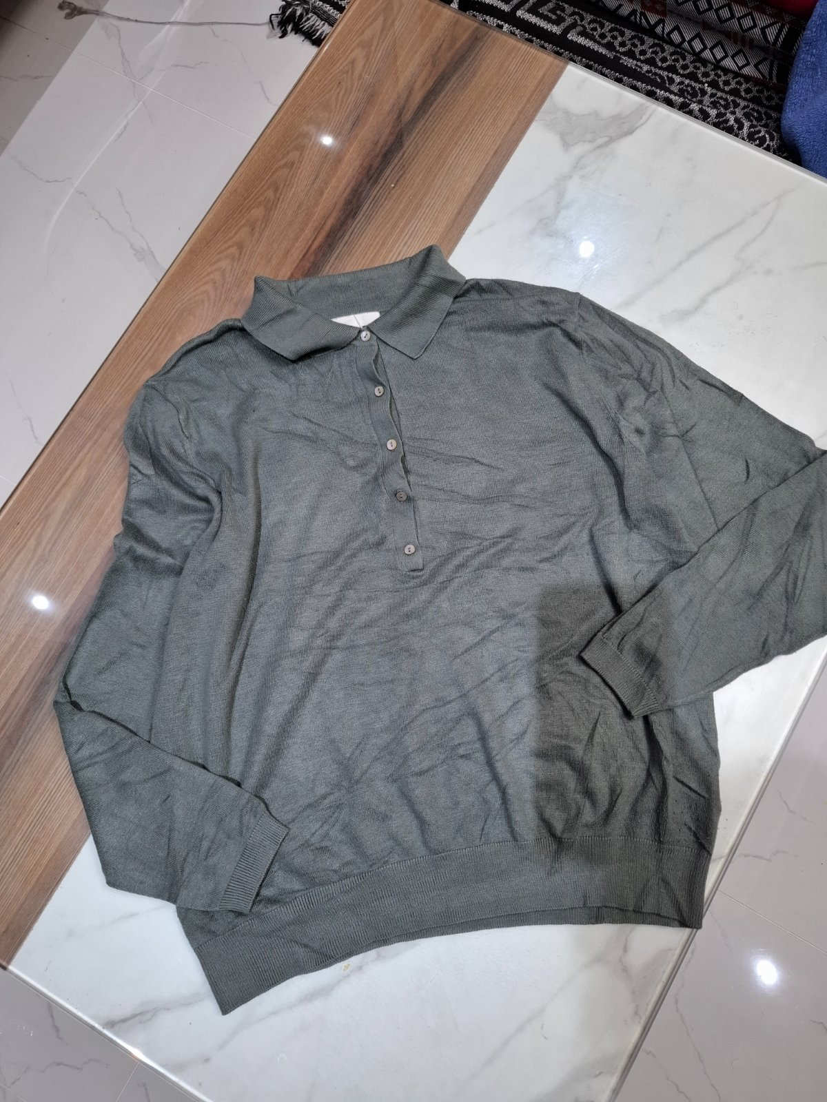Polo a manche longue gris foncé chiné 