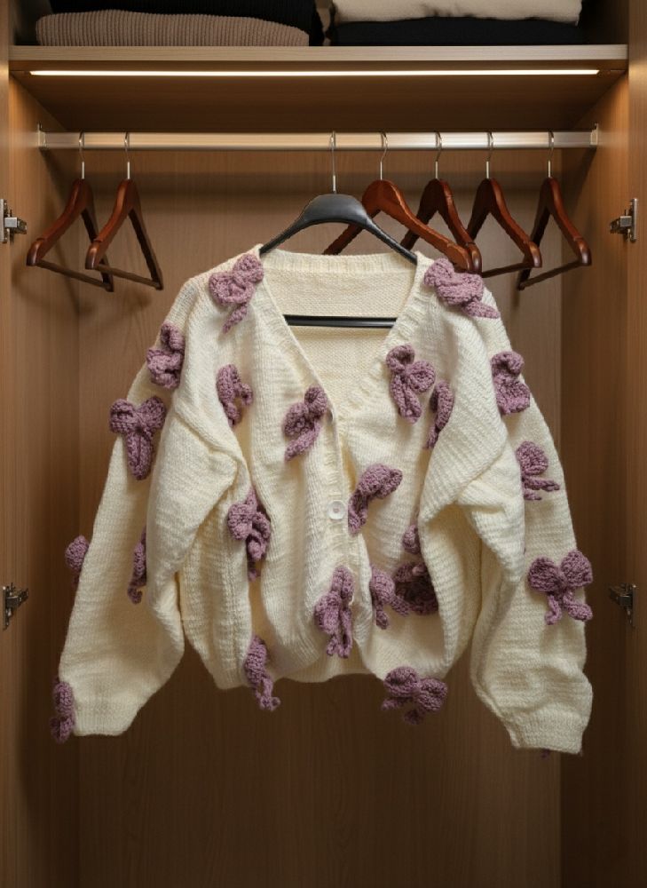 Hande made chunky cardigan avec ruban 