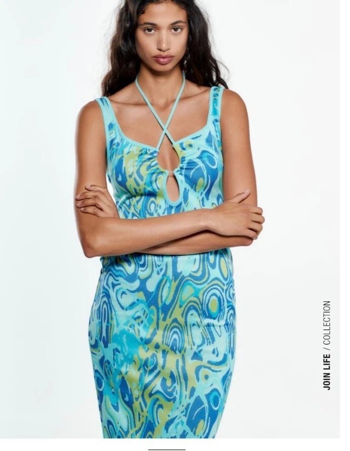 Très belle robe extensible Zara, bleu. Coupe crayon.