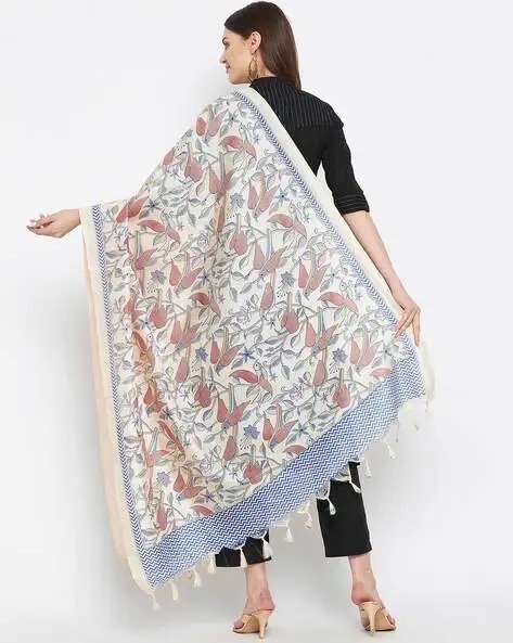 Floral Print Dupatta with Tassels