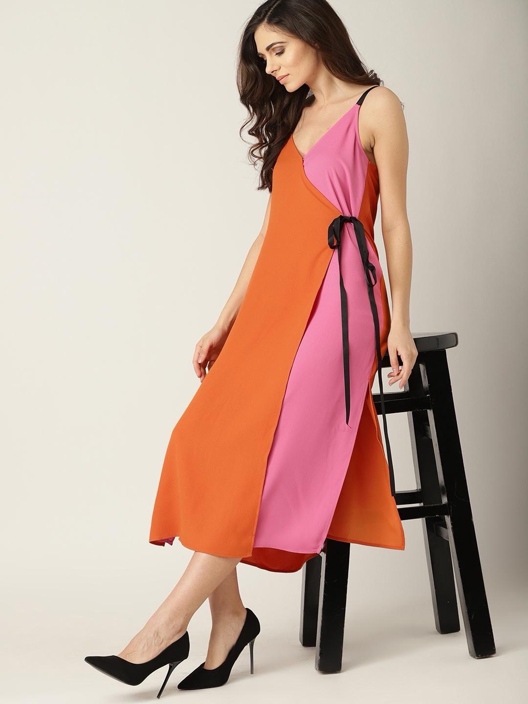 Mango Women's Orange and Pink Dress