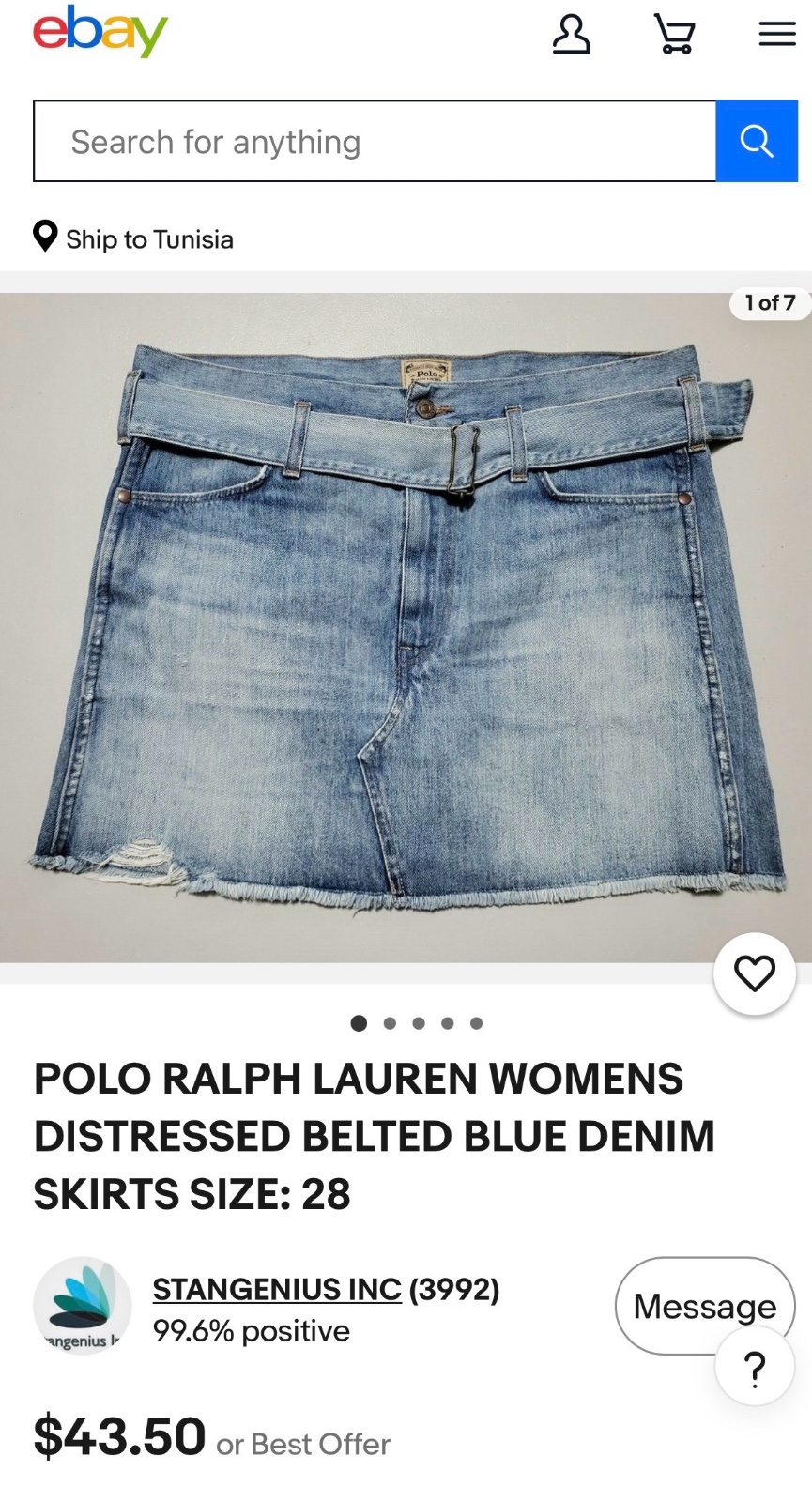 POLO RALPH LAUREN WOMENS DISTRESSED BELTED BLUE DENIM SKIRT