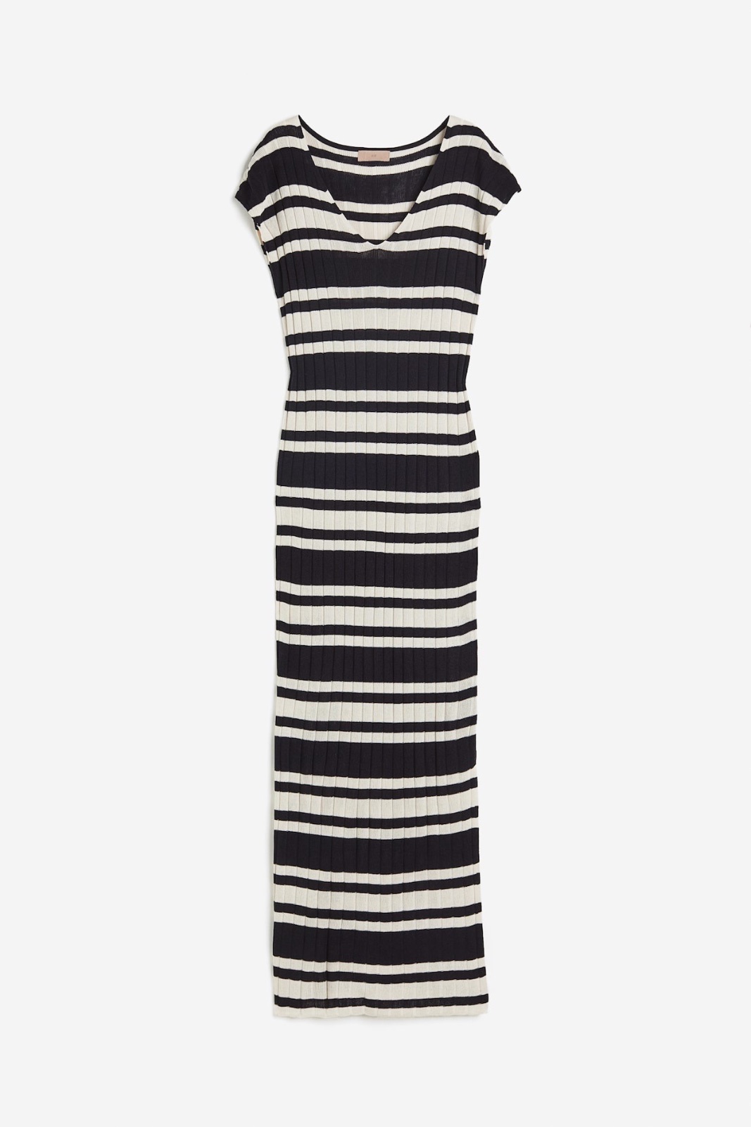 Robe midi H&M à larges rayures noires et crème en maille fine