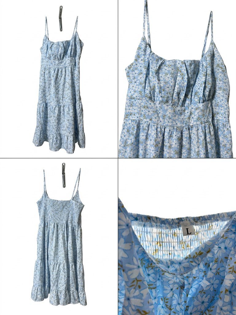 Robe d'Été bleue à fleurs– Taille L