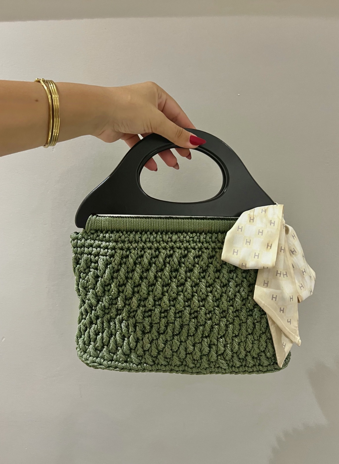 Sac crochet vert olive