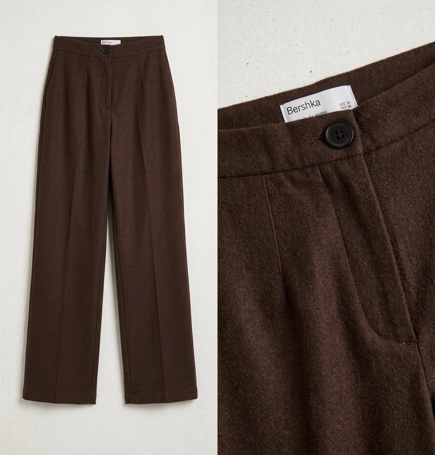 Pantalon Large Bershka – Marron Chocolat – Taille 34 (XS)