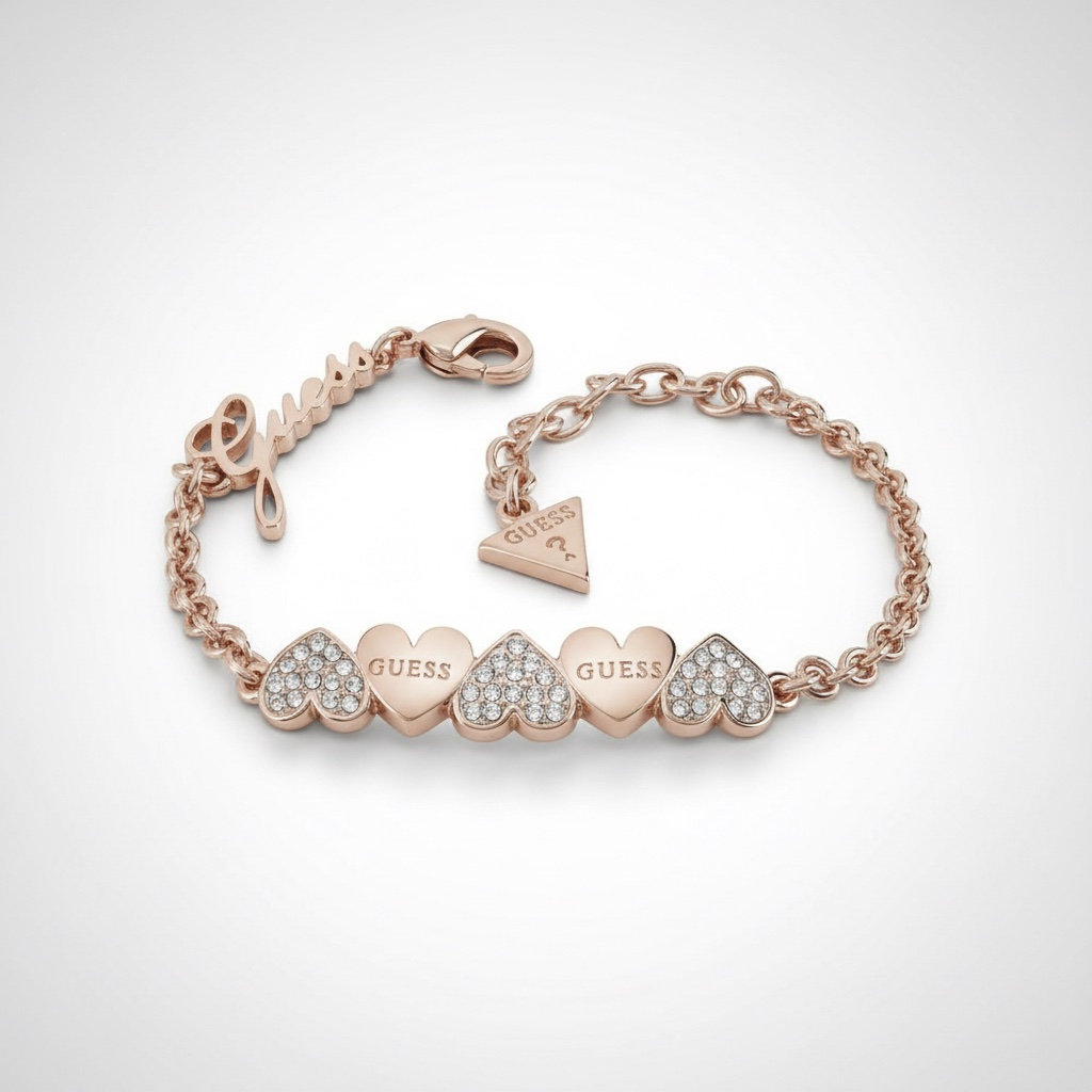 Guess Ladies Rose Gold Plated Heart Bouquet Bracelet