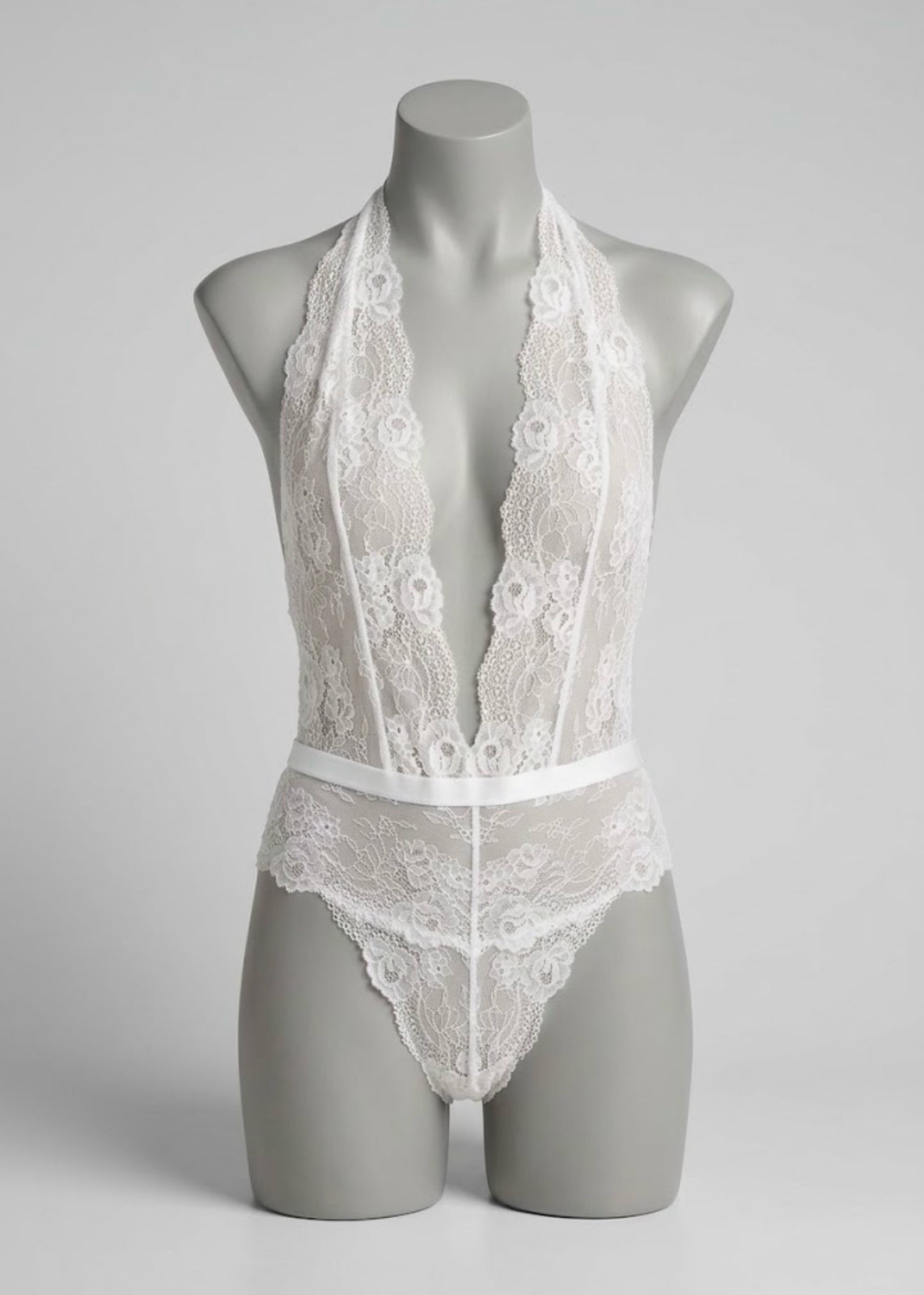Body Lingerie en Dentelle Blanche Transparente – Col Halter