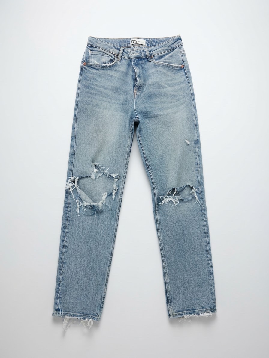 Jean droit Zara bleu clair déchiré 