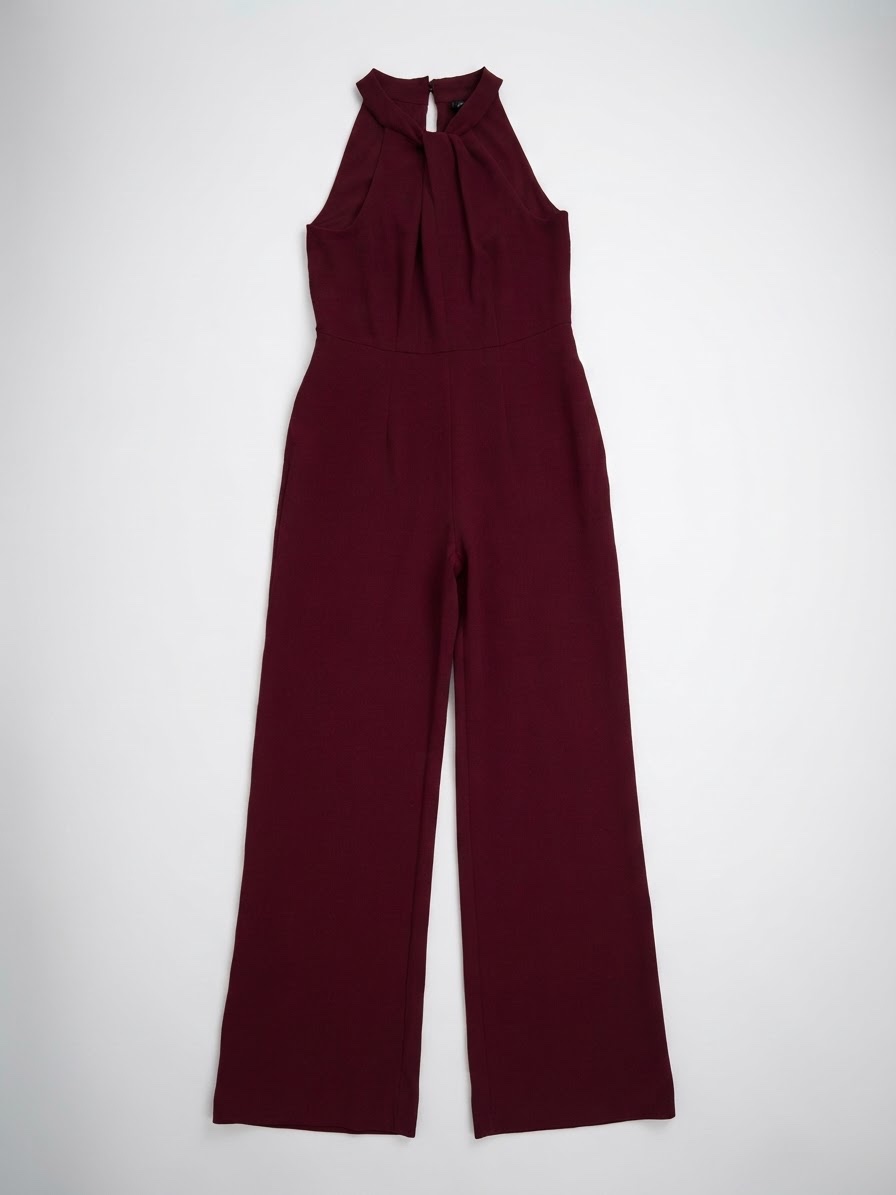 Combinaison Pantalon Bordeaux Col Drape & Jambes Larges