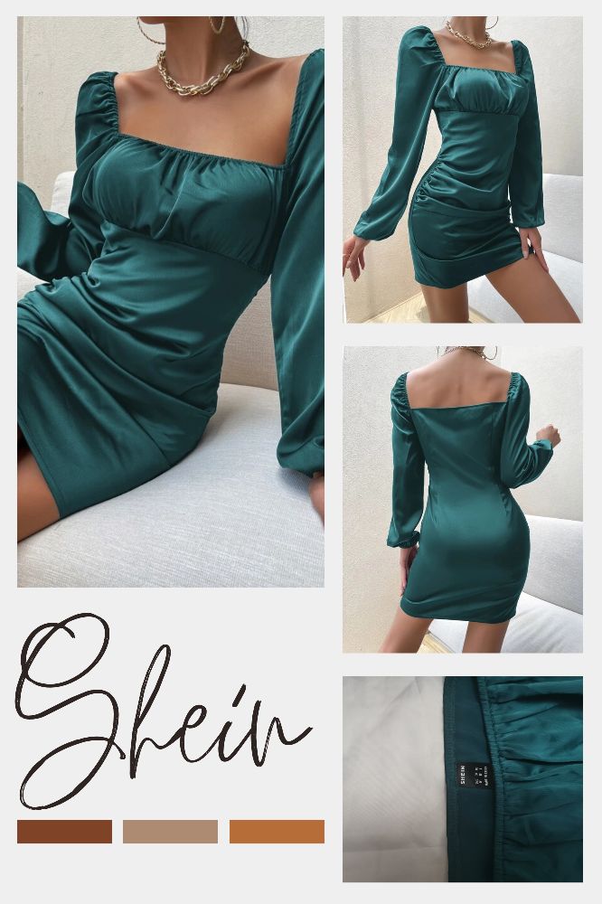 Élégante robe satinée vert émeraude